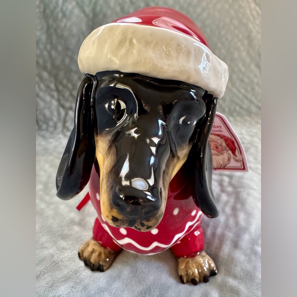 Blue Sky Dachshund Christmas Sweater Figurine with Santa Hat NEW - Picture 7 of 8